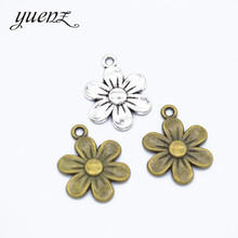 Yunó 15 peças pingentes metálicos com flor prateada antiga, para pulseira, corrente, brincos, joias, 22*17mm q1102 2024 - compre barato