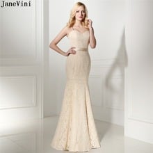 JaneVini elegante de encaje Champagne largo vestidos de dama de honor spaguetti correas con lentejuelas Botón de mujer Formal Vestidos de Prom 2024 - compra barato