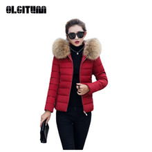 Chaqueta con capucha de piel falsa para mujer, abrigo corto ajustado, parka cálida para invierno, novedad de 2020, CC734 2024 - compra barato