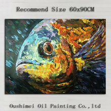 Pintura al óleo abstracta de alta calidad sobre lienzo, pintura moderna de pez para pared, decoración única 2024 - compra barato