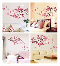 Sala de flor de Pêssego Flor de Parede Borboleta Novo Estilo Moda Criativa Adesivos de Vinil Decalques Arte Decor Mural PVC de Alta Qualidade 2024 - compre barato