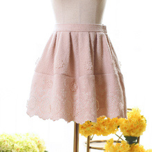 Falda de lana con borde ondulado de flores bordadas, falda de cintura de princesa lolita dulce, busto de doncella, UF28 2024 - compra barato