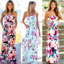 Sexy Women Beach Maxi Dress BOHO Long Maxi Sleeveless Evening Party Floral Prom Floral Summer 2024 - buy cheap