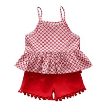 Fashion Girls Clothing Set 2018 Summer Baby Girls Clothes Flower Pattern Tops T-shirts Shorts With Tassel Ball 2 Pcs/set Outfits 2024 - buy cheap