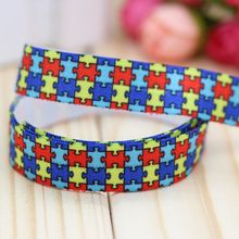 DHK 5/8'' 5yards Fold Over Elastic FOE autism printed headband hair band diy decoration OEM Wholesale C311 2024 - buy cheap