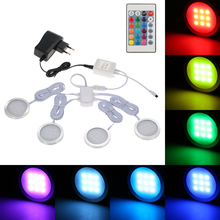 4PCS Slim Round Shape RGB LED Under Cabinet Light Kit SMD5050 Puck Lamp Colorchanging Dimmable Remote Control for Kitchen Closet 2024 - buy cheap