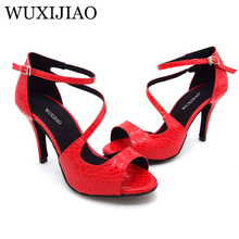 WUXIJIAO 2018 New Red Black Crocodile texture PU Women's Latin Dance Shoes High Heel Shoes Sandals Salsa Party Performance shoes 2024 - buy cheap