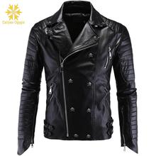 Winter Fashion Mens Leather Jackets and Coats Full Pelt Skullls Botton Punk Style Zippers Pu Leather Jacket Men Motorcycle Coat 2024 - buy cheap