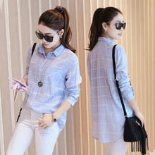 Spring Autumn Women Long Sleeve Plaid Shirt Blouse Casual Loose Top Female Thin Long Outwart 2024 - buy cheap