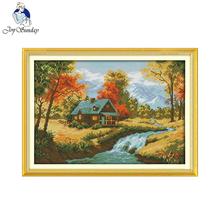 Joy Sunday The Autumn Stream Counted Cross Stitch Diy 11CT14CT Cross Stitch Set Wholesale Cross-stitch Kit Embroidery Needlework 2024 - buy cheap