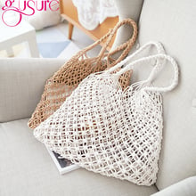 Gusure Pure Color Hollow Beach Bag Women Totes Rope Straw Net Knitting Shoulder Bags for Holiday High Capacity Handbag No Lined 2024 - buy cheap