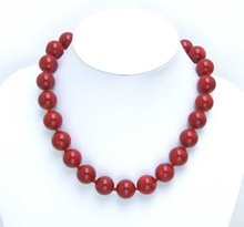 Красиво! Огромное ожерелье 15-16 мм высокого качества, идеальное круглое оригинальное ожерелье из натурального красного коралла 18 дюймов-5221, оптовая/розничная Бесплатная доставка 2023 - купить недорого