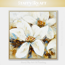 Arte de pared moderno de alta calidad pintado a mano, pintura al óleo de flor de Magnolia hermosa, pintada a mano, pintura al óleo de flor blanca 2024 - compra barato
