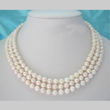 Deslumbrantes joyas de perlas reales, collar de perlas de agua dulce redondas, Color rosa, 3 filas, AA, 7-8MM, envío gratis 2024 - compra barato