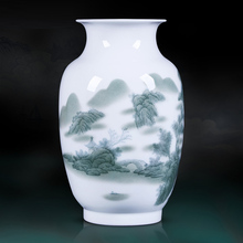 Jarrones de cerámica de Jingdezhen, adornos de flores secas, pintura de paisaje china, artes y artesanías, decoración de armario de TV para sala de estar 2024 - compra barato