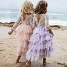 Backless Lace Kids Dresses for Girls Wedding Ceremony Gift Prom Gown Princess Long Sleeve Little Girl Clothing Jurken Dress 8ys 2024 - buy cheap