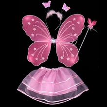 4Pcs Kids girls Fairy Princess Costume Sets colorful stage wear Butterfly Wings Wand Headband Tutu Skirt DS19 2024 - buy cheap
