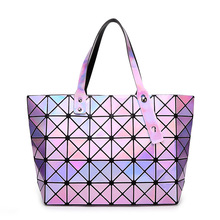 Annrmyrs bolsa feminina com laser colorido, deslumbrante bolsa tote de xadrez casual feminina, bolsa de mão com lantejoulas para mulheres 2024 - compre barato