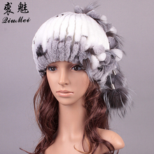 Winter Fur Hats Knitted Rex Rabbit Fur Fluffy Ball Design Hat Girls Casual Warm Lovely Caps Beanies Women New Russian Hat 2018 2024 - buy cheap