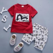 Летняя одежда для маленьких мальчиков и девочек, Модный хлопковый спортивный костюм для мальчиков, футболка + шорты, детская одежда 2024 - купить недорого