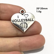 BULK 30 Zinc Alloy Sports Theme I Love Volleyball Heart Charms Antique Silver Plated DIY Jewelry Pendant 20*20mm 1.6g 2024 - buy cheap