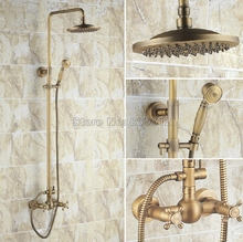 Antique Brass 8 inch Shower Head Rain Shower Faucet Set with Hand Spray + Bathroom Wall Mounted Dual Handles Mixer Taps Wrs008 2024 - buy cheap