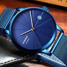 BINGER Luxury Brand Design Ultra-thin Blue Creative Watch Men Top Brand Casual Calendar Automatic Mechanical Watches 2024 - buy cheap