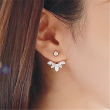 New Fashion Earings Big Crystal Rose Gold/Silver Color Ear Jackets Jewelry High Quality Leaf Ear Stud Earrings For Women 2024 - buy cheap