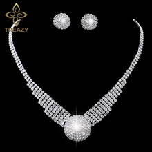 TREAZY Sparkling Silver Color Rhinestone Chunky Choker Necklace Earrings Jewelry Set Elegant Crystal Wedding Bridal Jewelry Sets 2024 - buy cheap