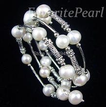 Joyería de perlas de boda, pulsera de envoltura de perlas blancas de agua dulce de 8-10MM, Triple fila, envío gratis 2024 - compra barato
