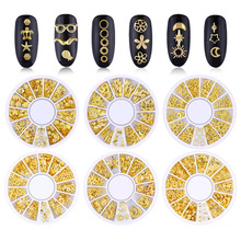 17 типов золотые заклепки шипы для ногтей 3D смешанный дизайн сплав металлический ломтик полый Луна Звезда ракушка в колесе для DIY украшения ногтей 2024 - купить недорого