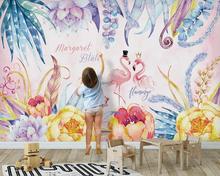 Papel tapiz mural 3D personalizado, pintura de decoración de pared de fondo de flamenco rosa para habitación de niños 2024 - compra barato