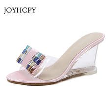 JOYHOPY 2018 Rhinestone Wedges Slippers Women Summer Crystal Anti-skid Platform Sandals Sexy Transparent High Heels Shoes WS1686 2024 - buy cheap
