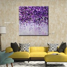 Best Hand Painted Abstract Art Purple Flower painting Landscape Canvas Oil Painting Purple Flower Wall Picture for Living room 2024 - buy cheap