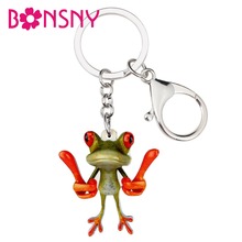 Bonsny Acrylic Cartoon Thumb Frog Key Chain Keychain Ring Animal Jewelry Gift For Women Girls Teens Bag Charms Pendant Wholesale 2024 - buy cheap