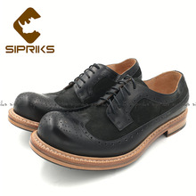 Sipriks New Style Mens Goodyear Welted Brogue Shoes Calf Leather Black Cow Suede Gents Suit Shoes Retro Classic Footwear Shoes 2024 - buy cheap