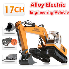 Wireless Electric Simulation RC Excavator Alloy Model 2.4G 64CM 17CH Drill Grab Dig 3 In 1 Large Remote Control Alloy RC Truck 2024 - buy cheap