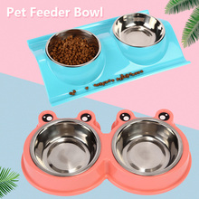 Pet Cat Dog Bowl Double Stainless Steel Feeding Food Water Puppy Bowl No Spill Tableware Anti-skid Pet Dog Cat Food Water 2024 - buy cheap