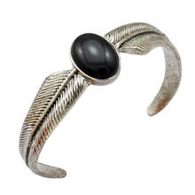 Vintage Silver Plated Wing Feather Obsidian   Style Big Bracelet Bangle Open Cuff Jewelry 2024 - buy cheap