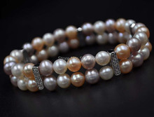 Natural color 2strands 6.5-7mm near round Multicolor cultured pearl bracelet 2024 - buy cheap