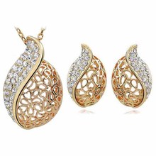 AAAA+ Rhins stones flame hollow leaf leave Pendant Necklace Earring fashion Jewelry set flowers bud 2 colors quality 2024 - buy cheap