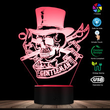 Мистер Джентельмен череп с верхней шляпой 3D Оптическая иллюзия Ночная лампа стимпанк Скелет светодиодный ночник череп для влюбленных Декор для спальни 2024 - купить недорого