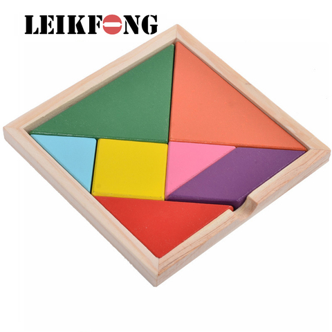 LEIKFONG Деревянный Tangram 7 шт головоломки красочный квадрат IQ игра головоломка интеллектуальные Обучающие игрушки для детей 2022 - купить недорого