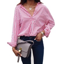 Blusa feminina listrada de manga comprida, camisa feminina solta para outono e outono, casual e para escritório plus size 5xl 2024 - compre barato