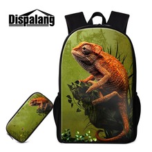 Dispalang 2 PCS Set Lizard Prints School Backpack Patterns Personalized Bookbag Cute Satchel Pencil Cases for Children Mochilas 2024 - buy cheap