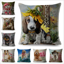 Watercolor Cute Cartoon Dog Cushion Cover Pillowcase Pillow Covers for Sofa Home Car Decorative Pet Animal Pillow Cover 45x45cm 2024 - buy cheap