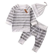 2019 Newborn Infant Baby Romper 3Pcs Jumpsuit Striped Outfits Hat Clothes 0-18M Hot 2024 - buy cheap