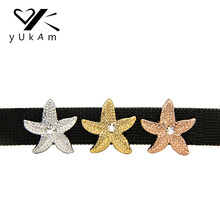Yukam joias prateadas, estrela do mar, cristal, deslizante, charmosos para praia, malha, pulseiras, acessórios para confecção diy 2024 - compre barato
