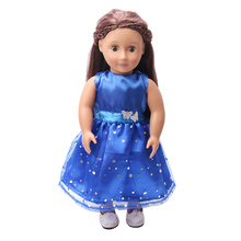 Roupas de boneca elegante vestido de princesa azul de bebê, acessórios de brinquedo, boneca de menina de 18 polegadas e boneca de 43 cm c75 2024 - compre barato