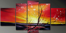 Red High Quality White Tree Flower Plum Oil Painting On Canvas 5 pcs Set Home Wall Art Decoration Modern Picture For Living Room 2024 - buy cheap